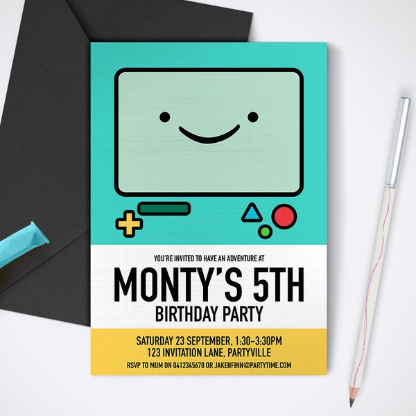 Adventure Time, Beemo Printable Party Invite - Edit and print as many copies as you like / Printable Adventure Time themed party invitation