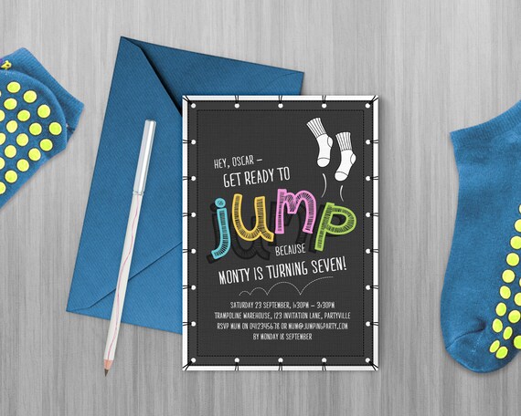 Jump Printable Invitation Trampoline Party Bounce Party Flip