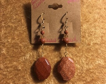 14k Gold Filled and Goldstone Earrings