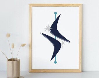 DIGITAL DOWNLOAD Boomerangs on a Pole Atomic Midcentury Art Poster Print