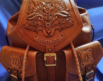Fox personalized leather laptop bag women Leather backpack purse women Celtic leather backpack purse women Personalized valentine gifts