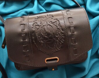 Lion mens crossbody bag Small leather crossbody bag Leather cross body bag Leather laptop bag men Leather bag men Designer luxury bag
