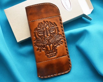 Tiger eather eyeglass case soft Leather slim glasses case Eyeglasses case Sunglasses case Leather accessories for men Handmade mens gift