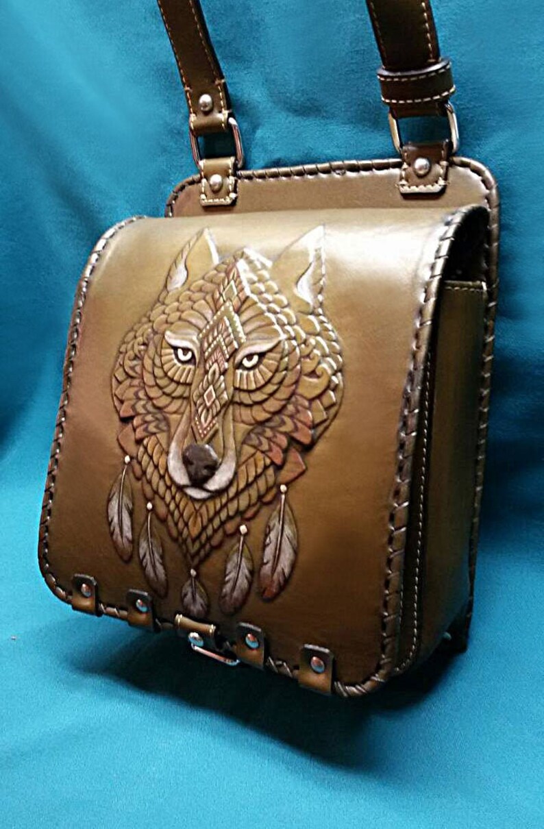 Wolf leather bag Wolf leather purse Small leather crossbody Etsy