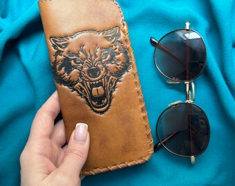 Estuche de gafas de cuero de lobo suave Estuche de gafas delgadas de cuero Estuche de anteojos Estuche de gafas de sol Accesorios de cuero para hombres Regalo de hombre hecho a mano