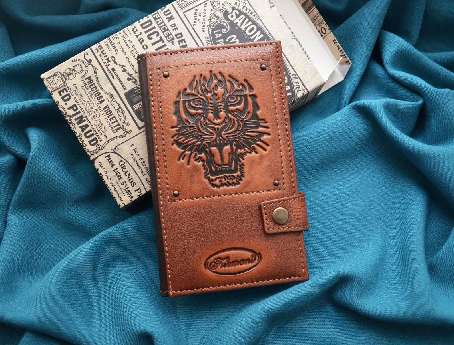 Tiger leather wallet Engraved mens slim wallet Mens long Etsy