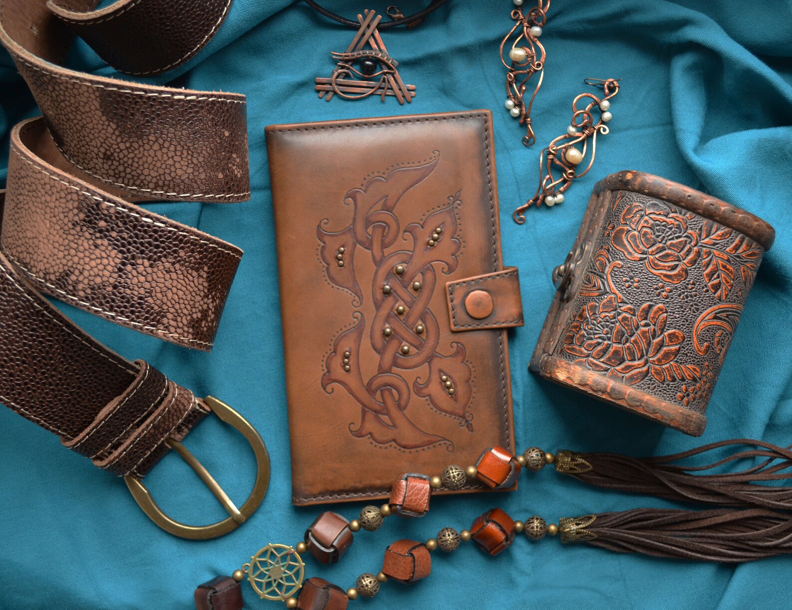 Celtic leather wallet Womens leather wallet Engraved ladies Etsy