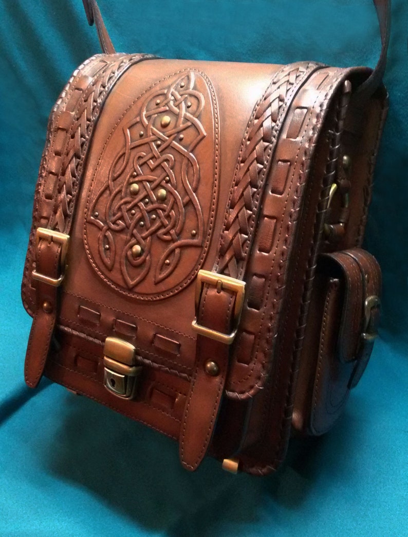 Celtic Leather Crossbody Bag Men Brown Mens Crossbody Bag Etsy