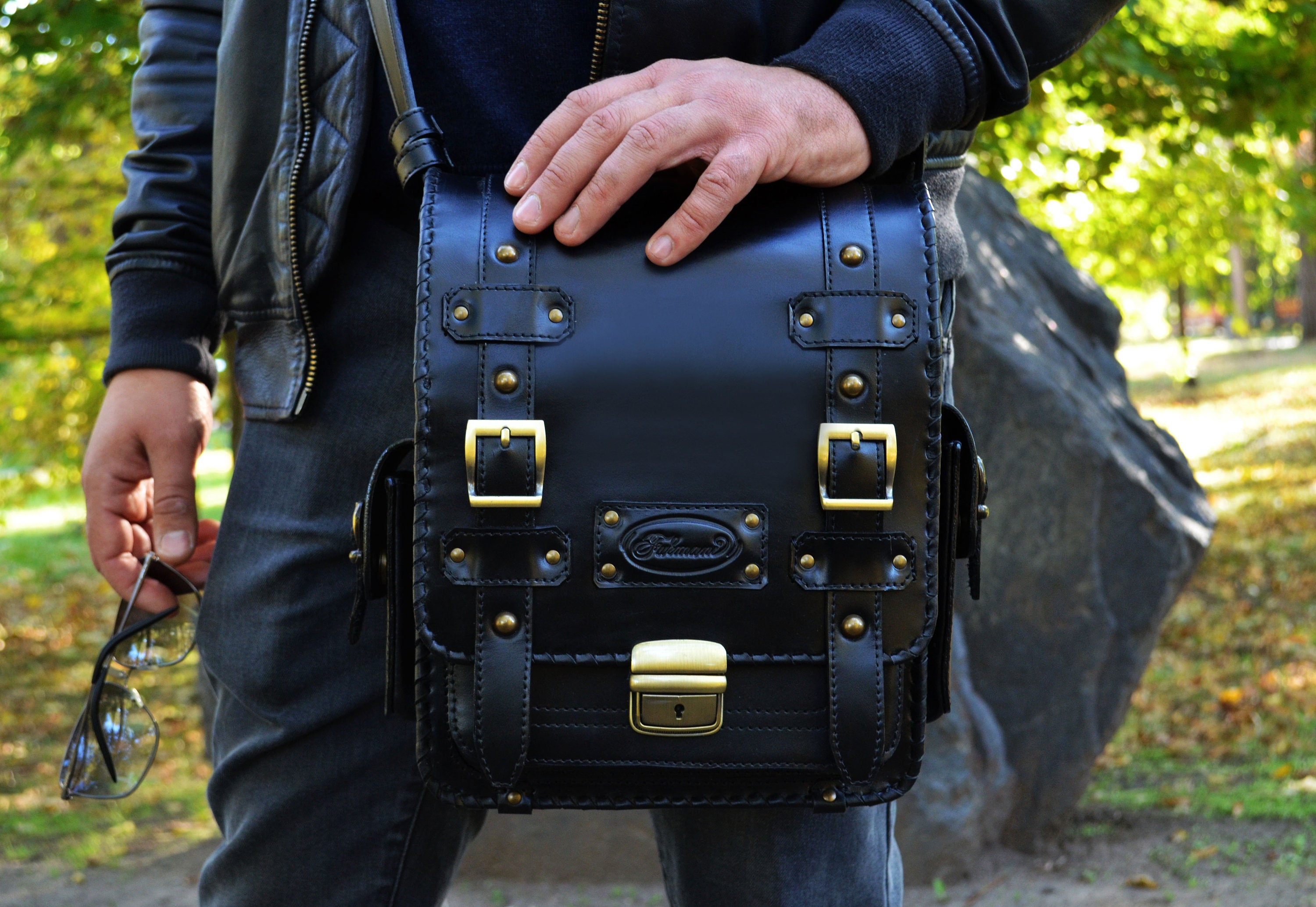 Black leather crossbody bag men Cross body bag for men Men Etsy