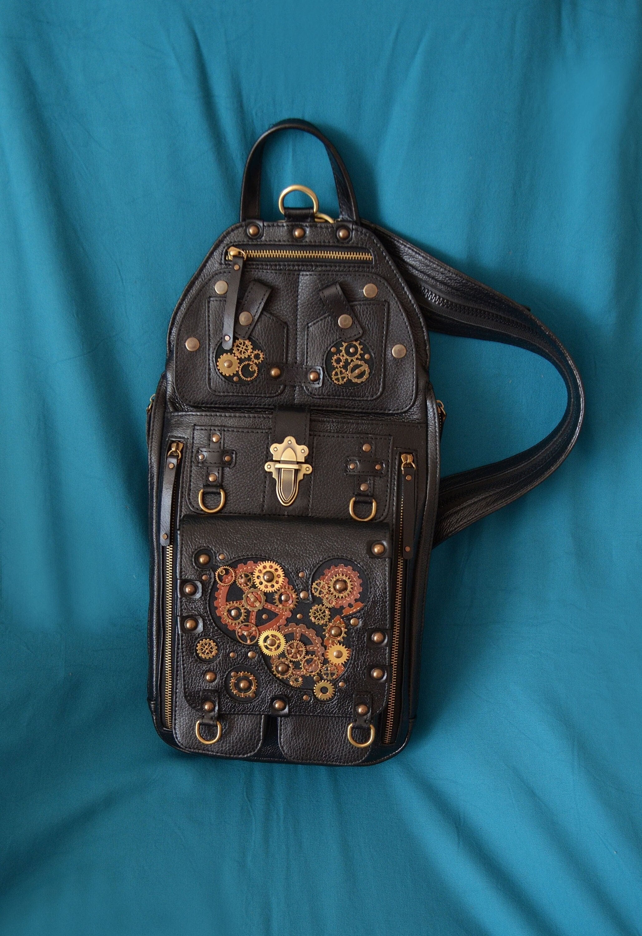 Steampunk Leather Sling Bag Men Designer Bag Mens Leather 