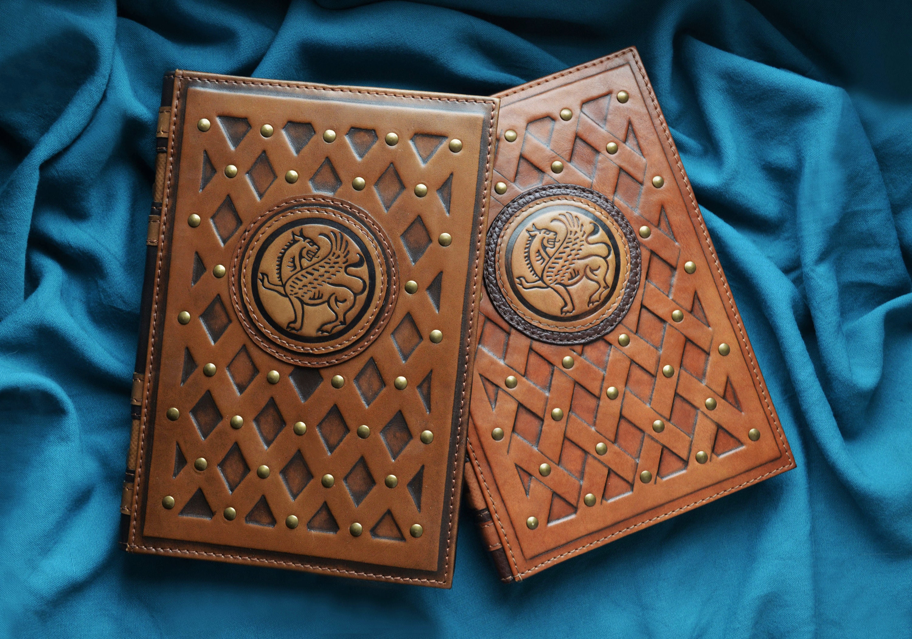 Brown leather notebook cover Griffin leather embossed Etsy