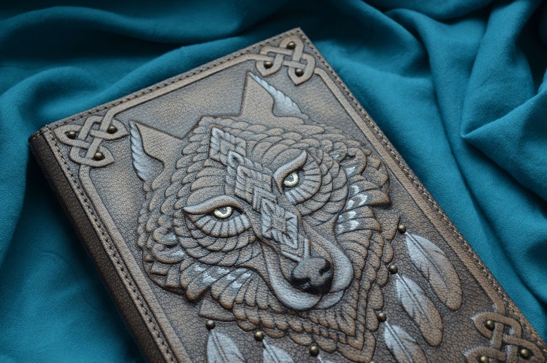 Wolf leather journal cover Personalized leather notebook cover | Etsy