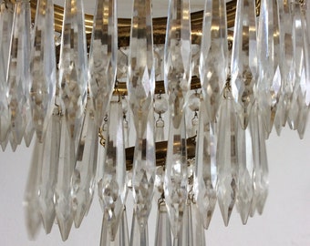 Art Deco Crystal Glass Chandelier - Antique Glass Chandelier - Antique Ceiling Pendant Lighting - Antique Lighting - 30s Retro Lampshade