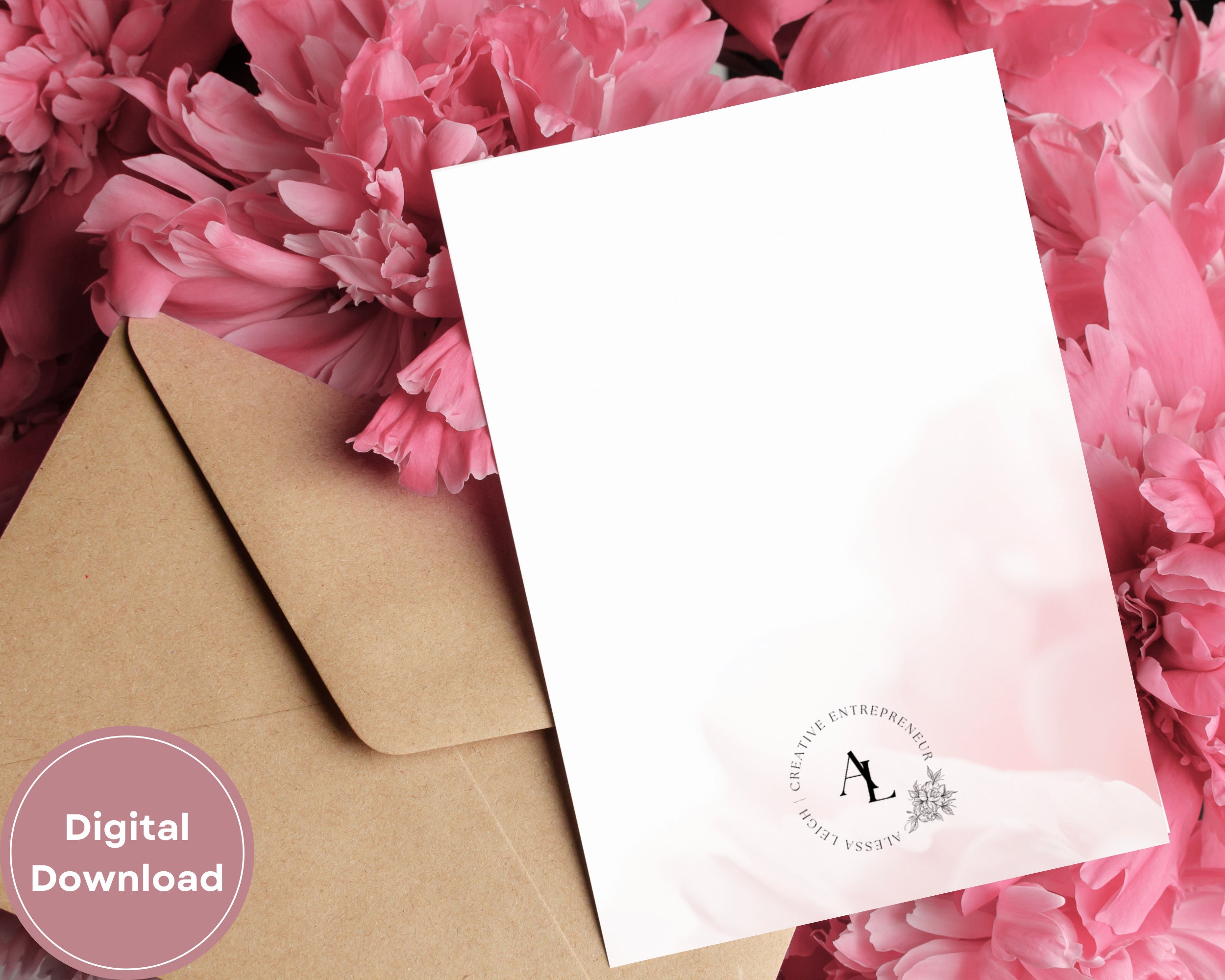 Printable 5x7 Thank You Card | Watercolor Pink Floral Design | Instant ...