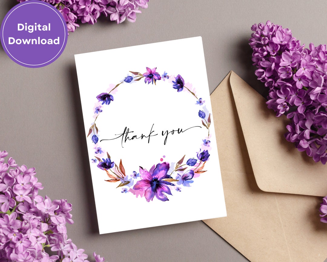 Printable 5x7 Thank You Card | Purple Floral Modern Design | Instant ...