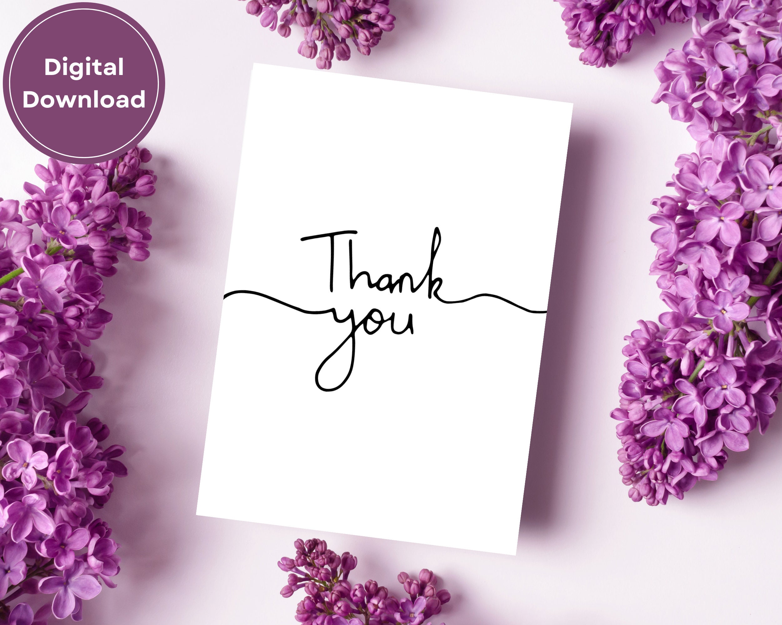 Printable 5x7 Thank You Card Minimalist Script Design Instant Digital ...