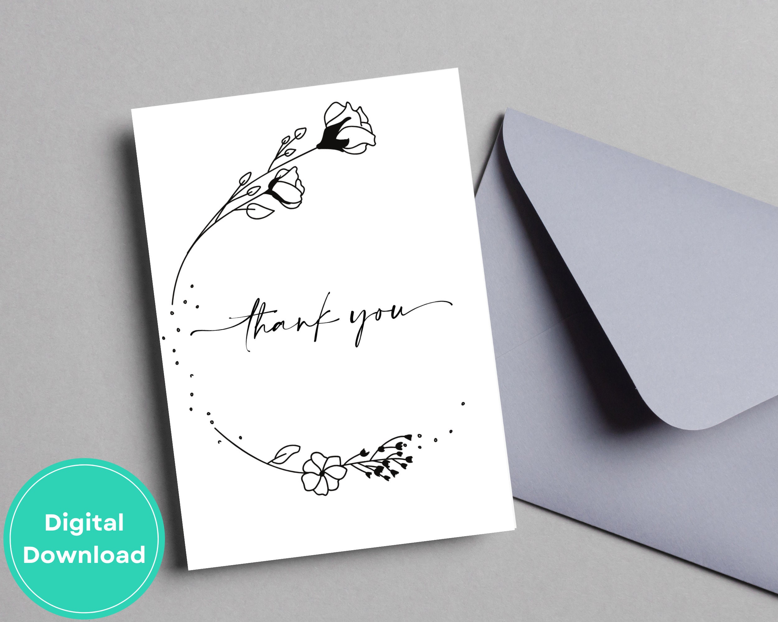 Printable 5x7 Thank You Card | Minimal Half-circle Floral Design ...