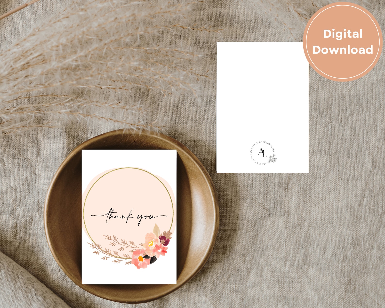 Printable 5x7 Thank You Card | Modern Neutral Floral Design | Instant ...
