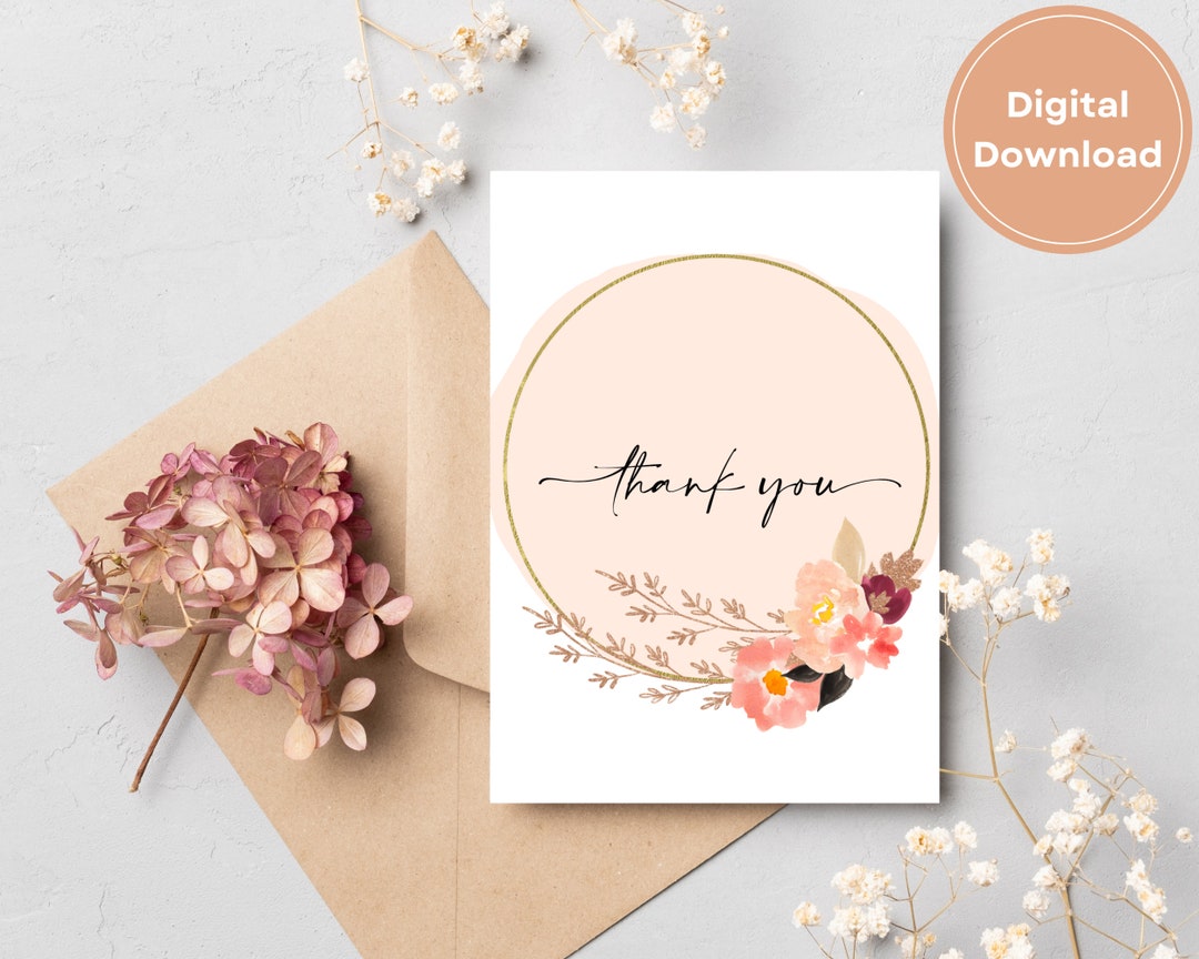 Printable 5x7 Thank You Card | Modern Neutral Floral Design | Instant ...