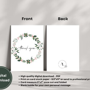Printable 5x7 Thank You Card | Scandinavian Wreath Design | Instant ...