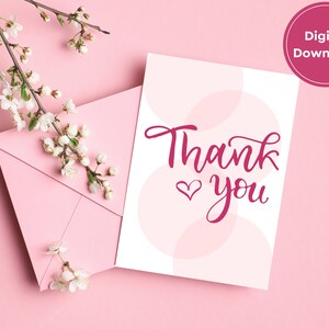 Druckbare 5x7 Dankeschön-Karte | Rosa “Bubble” Design | Sofortiger digitaler Download | Innen blanko | Kostenlose Umschlagvorlage enthalten