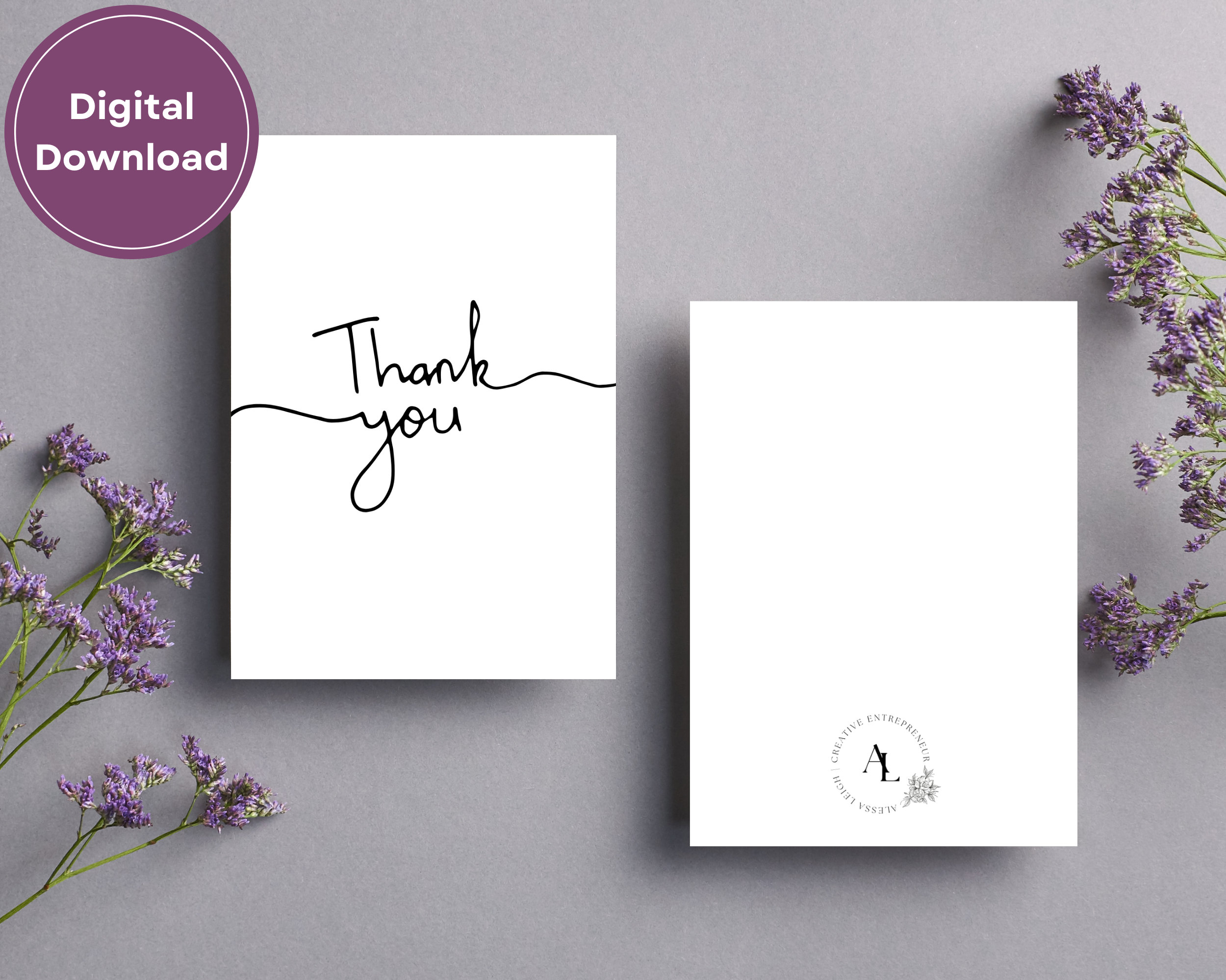 Printable 5x7 Thank You Card | Minimalist Script Design | Instant ...