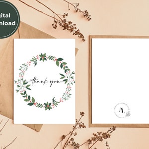Printable 5x7 Thank You Card | Scandinavian Wreath Design | Instant ...