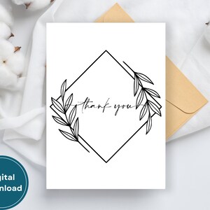 Afdrukbare 5x7 bedankkaart | Minimalistisch diamanten kransontwerp | Direct digitaal downloaden | Blanco binnenkant | Gratis envelopsjabloon inbegrepen