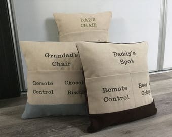 Handmade, machine embroidered, pocket cushion, Dad, Grandad, birthday, gift