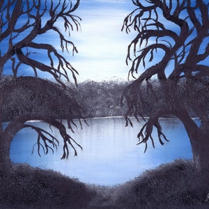 Meer Von Galiläa Blau Digitale Fine Art Landschaft Sonnenuntergang Biblisches Thema Kunst Blauer Himmel Bäume FlussUfer Silhouette Malerei Landschaft HimmelBlick