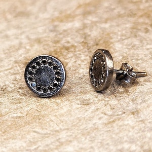 Black Diamond Stud Earrings: 14k Gold Goth Jewelry