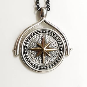 Collana unica con stella polare, disco girevole in argento sterling: ciondolo a forma di stella fatto a mano in oro 18 carati