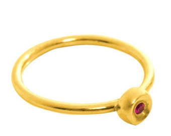 Dainty 18k Gold Ruby Solitaire Ring, Minimalist Promise Ring
