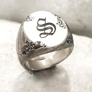 Custom Initial Signet Ring For Men, Personalized Silver Monogram Ring, Engraved Heavy 925 Ring, Custom Name Or Letter, Bold Statement Gift.