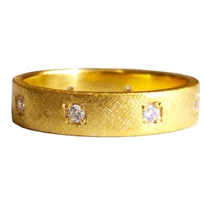 Yellow Gold Diamond Wedding Band, 18K Solid Gold With Natural Diamonds, Full Eternity Ring, Handmade Diamond Stacking Ring