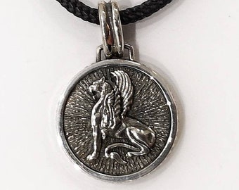 Sterling Silver Griffin Necklace: Ancient Greek Gryphon Pendant