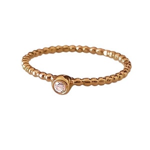 Aliança de diamantes com contas de ouro, delicado anel empilhável com bolhas.