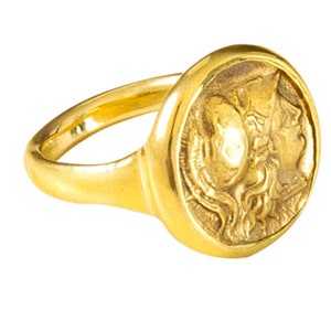 Ancient Greek Coin Ring, 18k Solid Gold,  Futuring Intaglio Of Goddess Athena, Unique  Chevalier Signet Ring, Handmade Fine Jewelry
