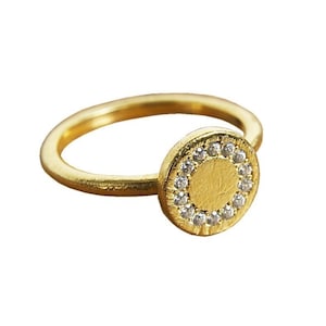 Unique Handmade 18k Gold Ring, 18 Sparkling Diamonds in A Round Hand Carved Setting, Promise Diamond Ring, Engagement Ring For Her,