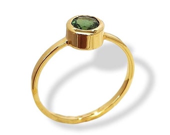 Minimal engagement ring, 14k solid gold with a Natural Green Tourmaline