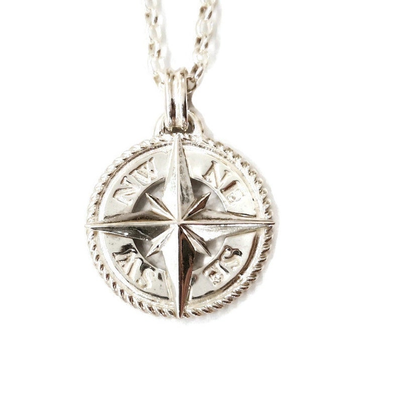 North Star Compass Pendant Compass Necklace Solid Sterling Etsy