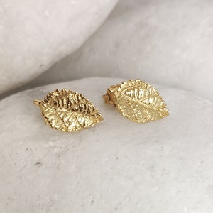Delicate 14K Gold Leaf Stud Earrings, Botanical Nature-Inspired Jewelry, Handmade Solid Gold Earrings, Gift For Natural Lovers,