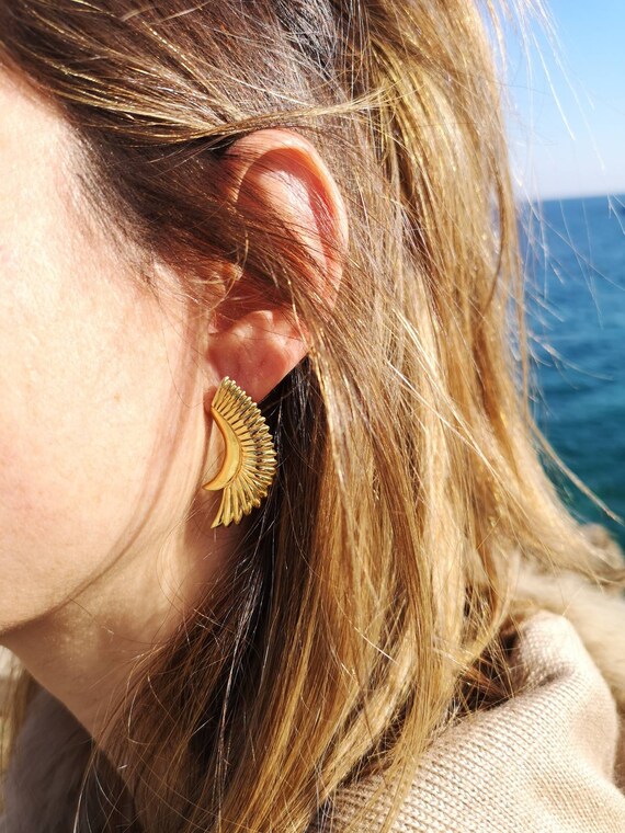 Gold Wing Earrings Inspired by Egyptian Goddess Isis Handmade
