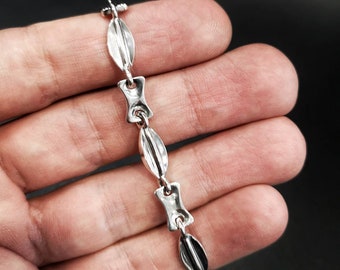 Men's Silver Link Bracelet, Handmade With Diverse Motifs, Sterling Silver Oxidized Chain, Statement Men's Jewelry, Perfect Gift For Him