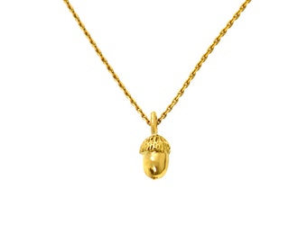 Acorn Necklace, 14k Solid Gold Oak Pendant, Gold  Chain Necklace, Botanical Jewelry, Cute Gift For Her, Greek Jewelry