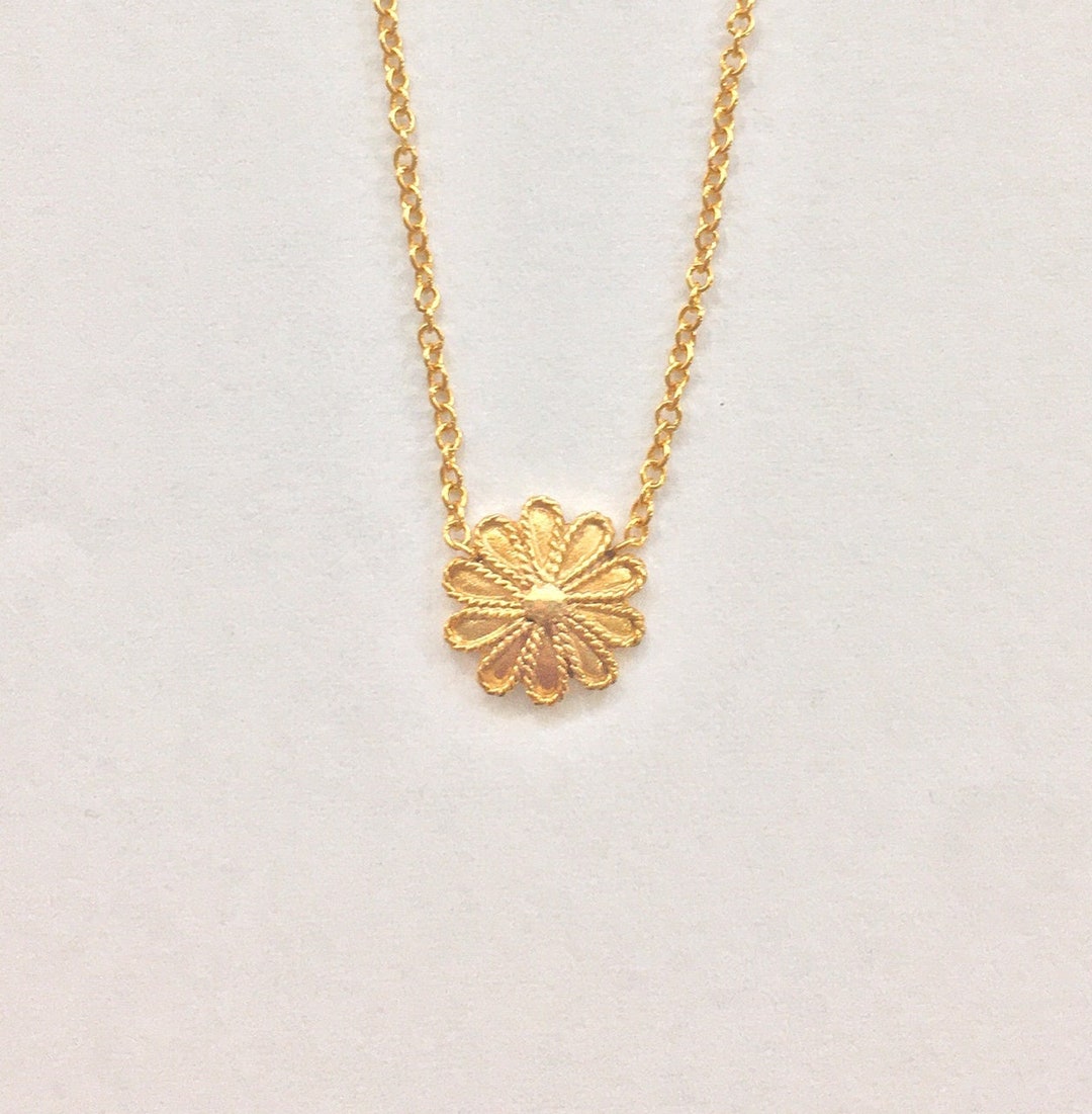 Byzantine Flower Necklace 14k Solid Gold Minimal Daisy Chain - Etsy