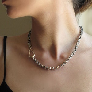 Chain Necklace, Totally Handmade Sterling Silver Chunky Chain, Greek Unique  Heavy Wheat Link Chain, Statement Oxidized Chain For Men, Woman