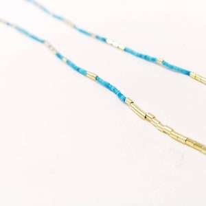 Dainty turquoise and gold bead necklace, tiny gold bead necklace, turquoise jewelry
