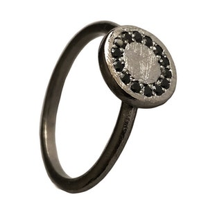 Black Diamond Ring, 14K Gold Rhodium Plated Women&#39;s Promise Ring, Rustic Finish Ring, Goth wedding Ring