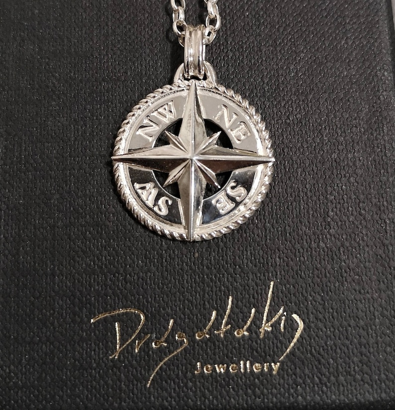 North Star Compass Pendant Compass Necklace Solid Sterling Etsy